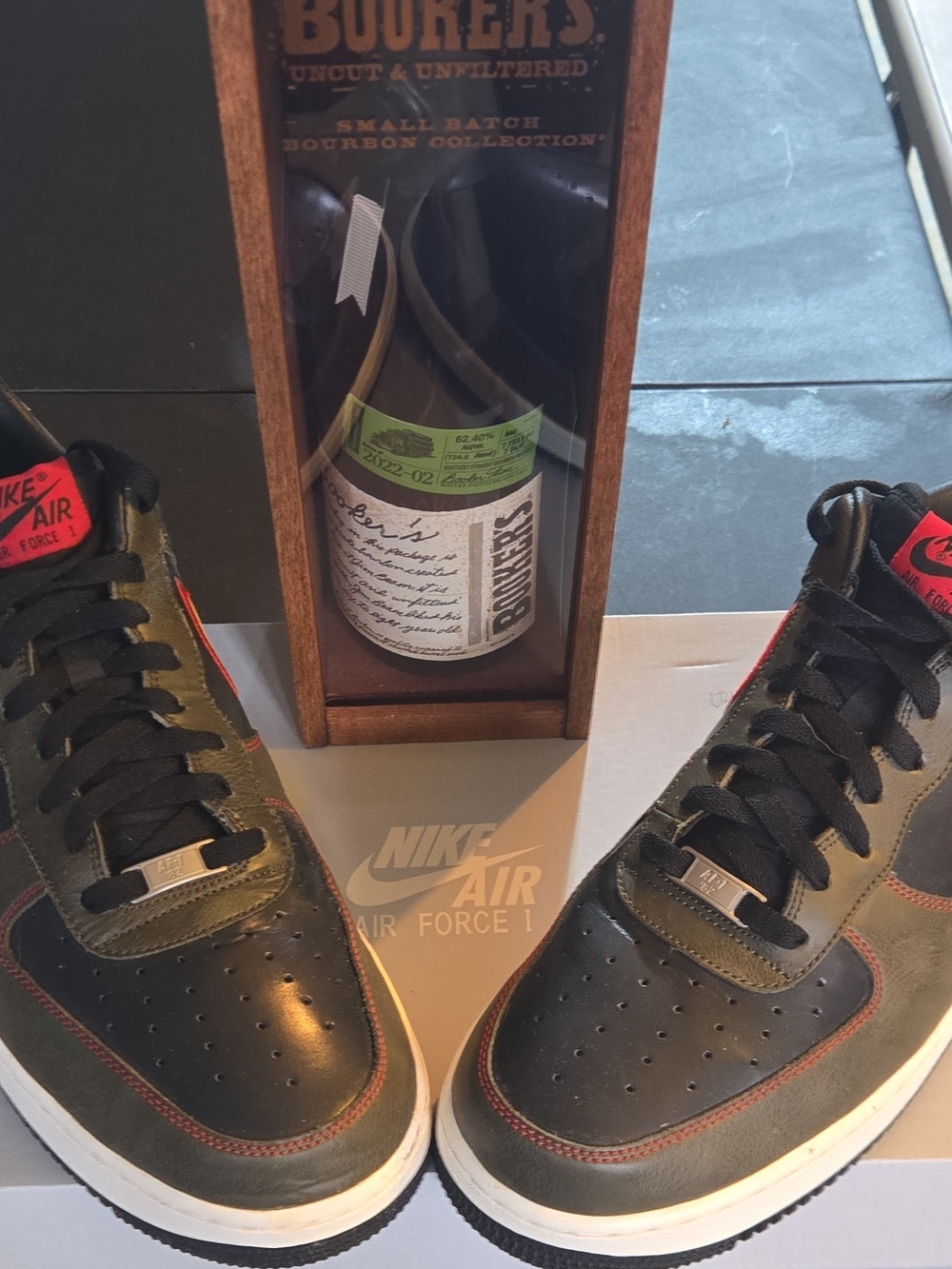 Nike Air Force 1 Low — Olive Green, Black & Red